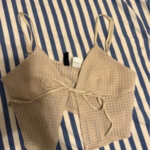 Beige tie front top
